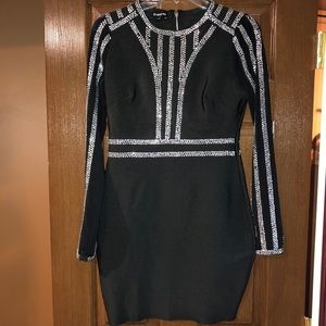 Bebe long sleeve bedazzled bandage dress